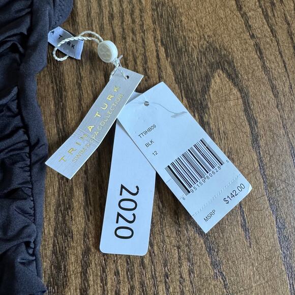 Trina Turk Solid Black Wrap Front Deep V Neck One Piece Swim Suit Size 12 - Picture 8 of 9